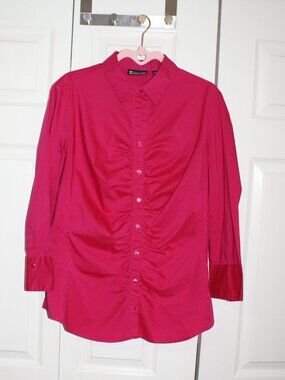NY&CO 7th Avenue Design Studio Pink Ruched Button Down Shirt - L TALL- LIKE NEW